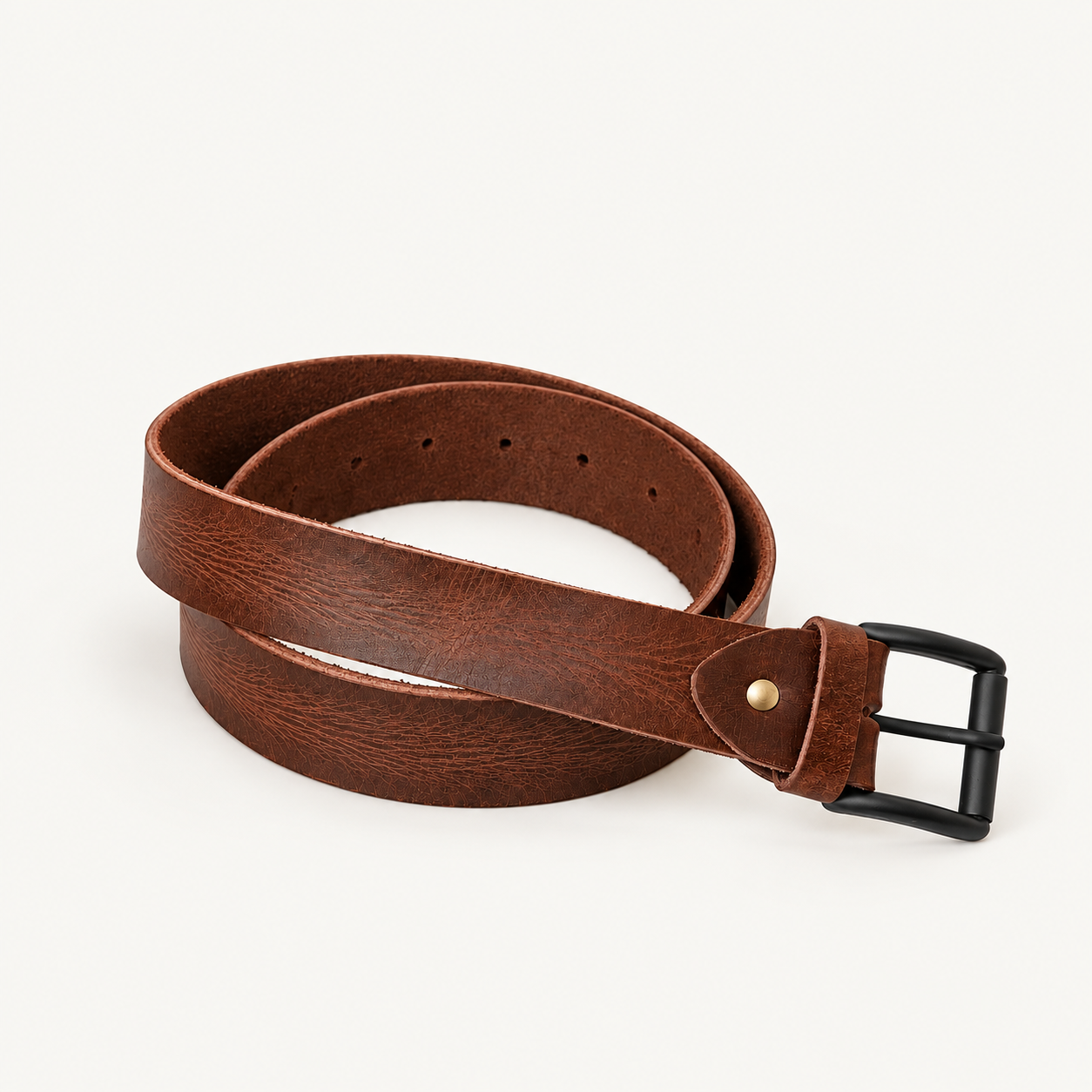 Men's Vintage Brown Leather Belt – Classic Distressed Leather Belt with Black Buckle Gallery